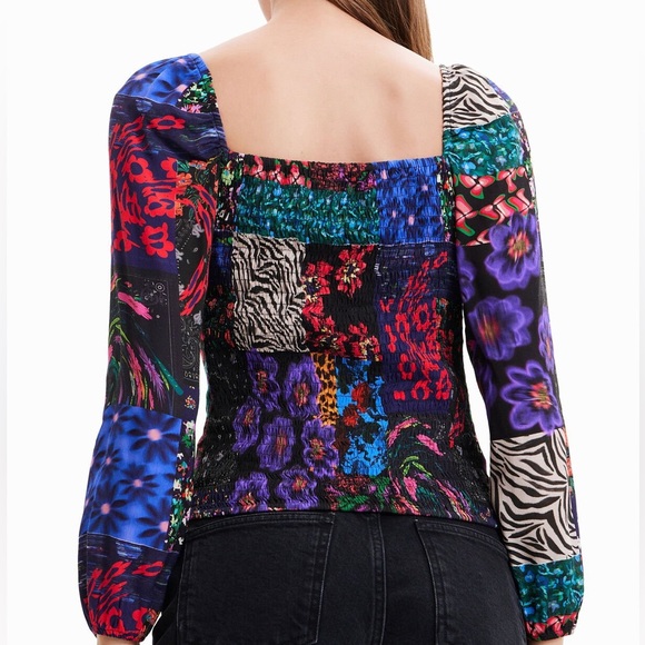 NWT Desigual PATCHWORK CORSET BLOUSE Sz M Long Sleeves Top - Picture 2 of 8